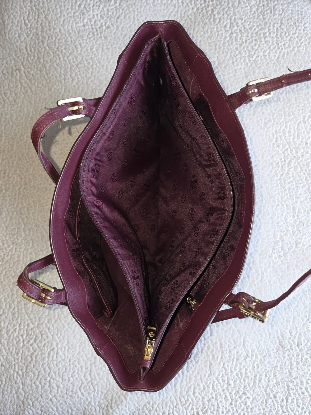 Tory Burch Burgundy Saffiano Leather Tote